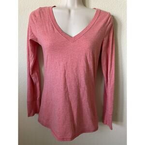 Mossimo Heather Red Orange Marled V Neck Long Sleeve Women's Top Size S